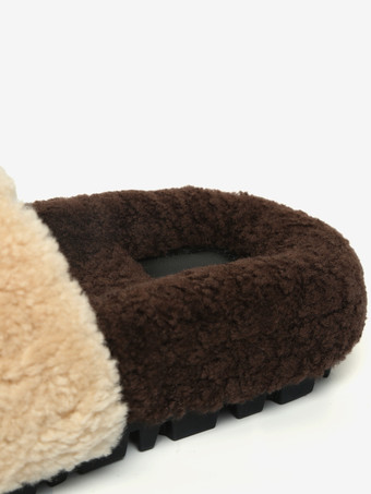 レディース ニットウール 冬用スライド フラット オープントゥ スライド