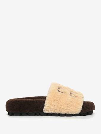 レディース ニットウール 冬用スライド フラット オープントゥ スライド