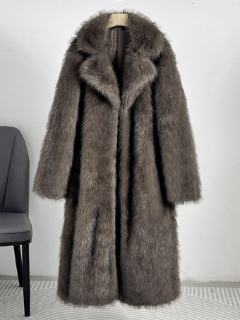 ディープブラウンフェイクファーコート ノッチドラペル オーバーサイズ 冬物 ロングジャケット レディース 2025