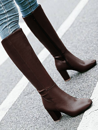 女性ニーハイブーツラウンドトゥブロックヒール乗馬ブーツ