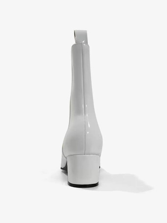 メンズブーツ パテントレザー チャンキーヒール パーティーブーツ ブラック ジッパー ショートブーツ