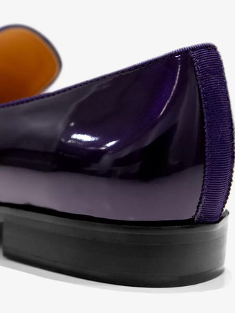   メンズタッセルローファー、ペニーシューズ、スリッポン、パテントレザー、スクエアトゥ、プロム、パーティー、ウェディングシューズ