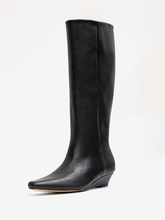 Bottes noires hautes au genou bottes à talons compensés à bout carré pour femmes