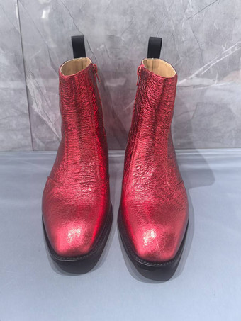 Botas de hombre botas Chelsea botas de fiesta cortas hasta el tobillo con purpurina y punta redonda en color rojo