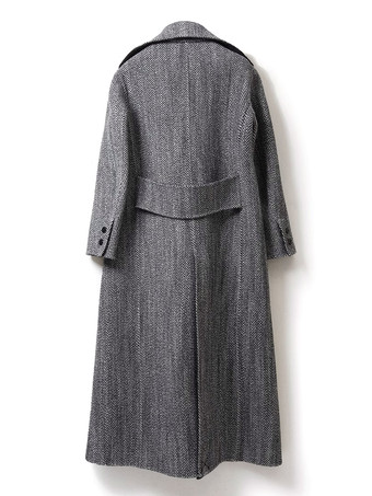女性用ウール 英国風 オーバーコート ベルト付き ラージラペル ヘリンボーン柄 ラップコート 2025