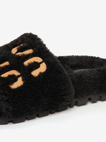 レディース ニットウール 冬用スライド フラット オープントゥ スライド