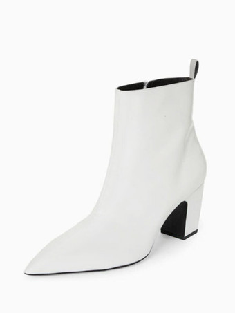 ホワイト メンズブーツ ブロックヒール ブラック ポインテッドトゥ ロックスタイル ドレス ショートブーツ