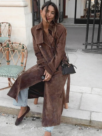 レディース トレンチコート 実用的 ターンダウンカラー 長袖 ポリエステル コンバーチブル フロントボタン