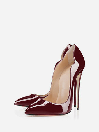 バーガンディーハイヒール ポインテッドトゥ パンプス ピンヒール12cm シューズ パテントレザー イブニングパンプス スリップオン レディース靴 イエロー