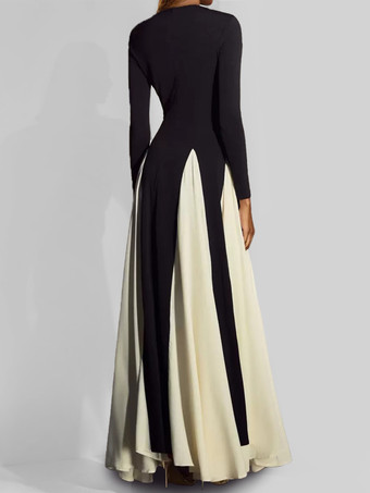 パーティードレス ブラック ジュエルネック 長袖 ツートン セミフォーマルドレス