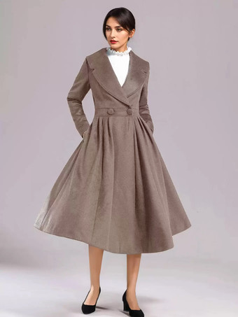 ラクダ色 ウールブレンド フレアコート ブラック ワイドラペル Aライン 冬 ミディ丈 アウターウェア レディース 2025