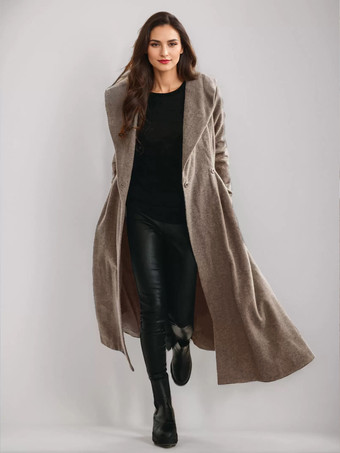 ラクダ色 ウール フレア コート フード付き ヴィンテージ ベルト付き Aライン 冬 ロング アウターウェア レディース 2025