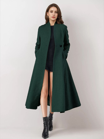 グリーン ウールブレンドフレアコート レディース ワンボタン グレー Aライン 冬 ミディ丈 アウターウェア 2025