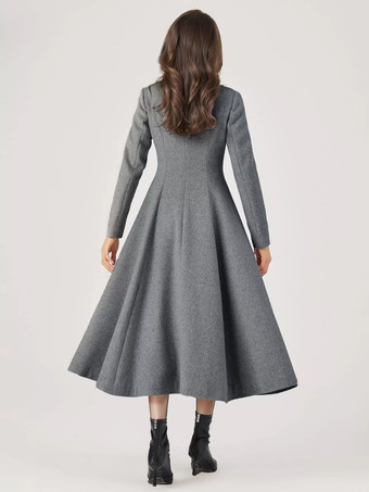 ウールブレンドフレアコート レディース ワンボタン グレー Aライン 冬 ミディ丈 アウターウェア 2025