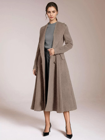 ラクダ色 バーガンディ ウール フレアコート ヴィンテージ ショールカラー ダブルブレスト 冬 Aライン アウターウェア レディース 2025