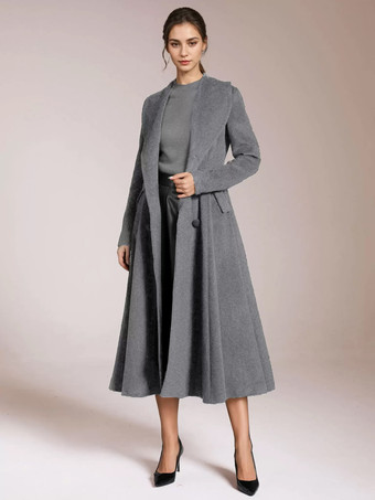 グレイバーガンディ ウール フレアコート ヴィンテージ ショールカラー ダブルブレスト 冬 Aライン アウターウェア レディース 2025