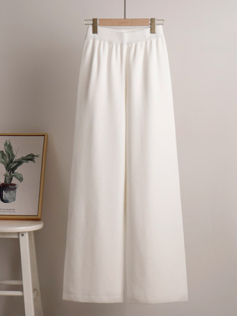 女性用ニットパンツセットドロップショルダープルオーバーとワイドレッグパンツ