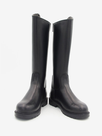 メンズニーハイブーツ 牛革 シック ブラック ナイトブーツ