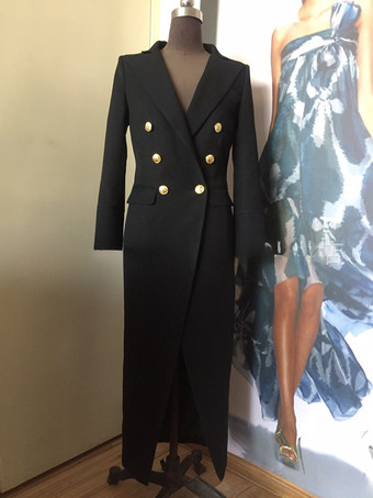 ブラック ブレザー ドレス ハイスリット 長袖 仕事 オフィス カジュアル ロングドレス