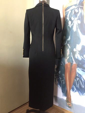 ブラック ブレザー ドレス ハイスリット 長袖 仕事 オフィス カジュアル ロングドレス