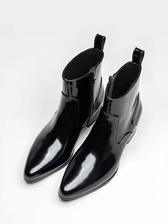 メンズ チェルシーブーツ 牛革 シック ブラック アンクル ショートブーツ