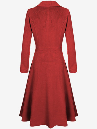 チェスターコート レッド 無地 毛織物 キャメル 折り襟 レディースファッション 長袖 プリーツ ポリエステル レディースアウター レディースコート