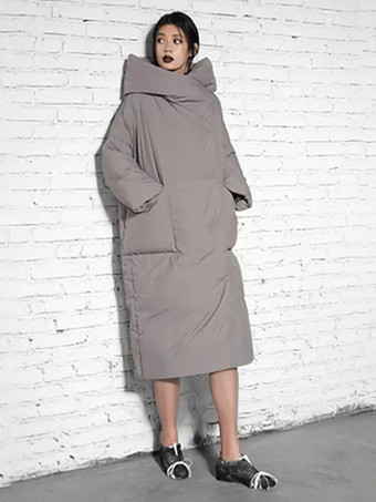 グレイダウンジャケット レディース 7分袖 ダックダウン 冬 ロングアウター 2025