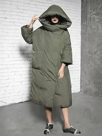 ハンターグリーン ダウンジャケット レディース 7分袖 ダックダウン 冬 ロングアウター 2025