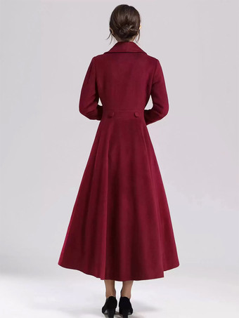 ウール混フレアコート レディース ダークネイビー ダブルブレスト ワイドラペル Aライン 冬アウター 2025