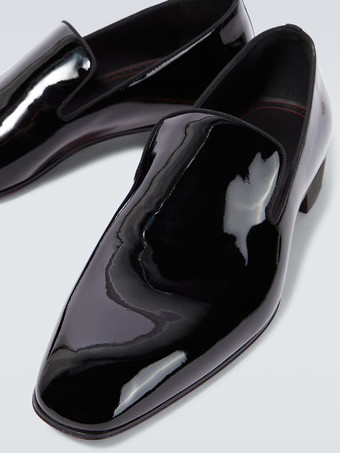 メンズ スリッポン ローファー ラウンドトゥ ブラック パテント プロム ウェディングシューズ