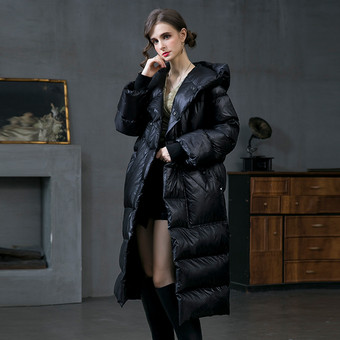 ブラック ダウンコート カーキ フード付き ロング 冬用アウター レディース