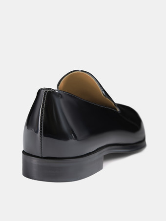 メンズ スリッポン ローファー カットアウト ドレス ローファー プロム パーティー ウェディング シューズ パテントレザー V字型ノッチ