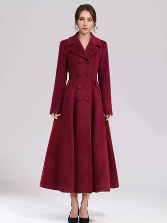 ウール混フレアコート レディース ダークネイビー ダブルブレスト ワイドラペル Aライン 冬アウター 2025