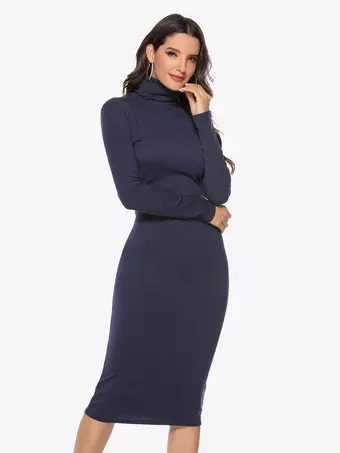 Robe Pull Femme Tunique Manches Longues - Col Rond, Ligne A, Polyester/spandex, Pour Automne-hiver, Couleurs Unies