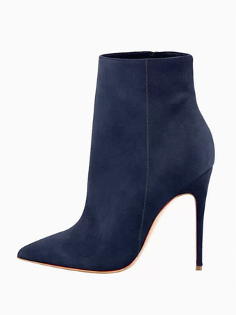 ブルー レディース スエード アンクルブーツ ブラウン ポインテッドトゥ ハイヒール ブーティ
