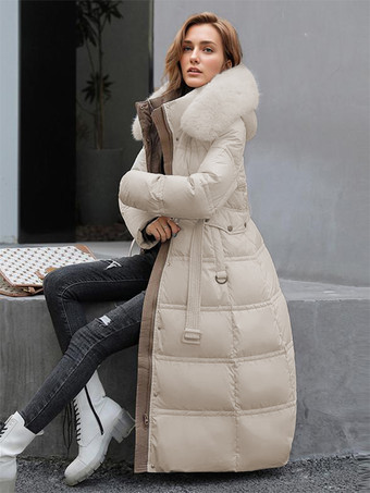 女性用フグコートスタンドカラーフェイクファーロングウィンターアウターウェア