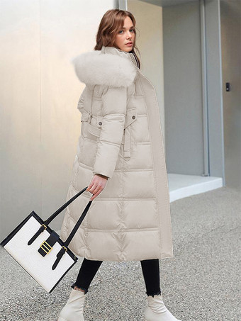 女性用フグコートスタンドカラーフェイクファーロングウィンターアウターウェア