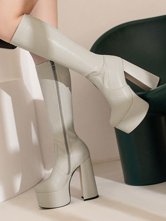 ニーハイ ブーツ プラットフォーム チャンキー ヒール ニー ブーツ 女性