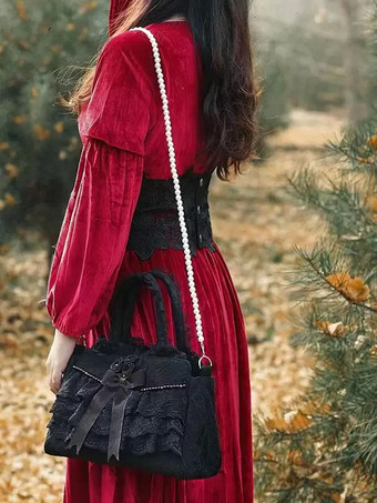 ロココ風ロリータバッグ ホワイトポリエステルフラワーフリルポリエステルクロスボディバッグ ロリータアクセサリー