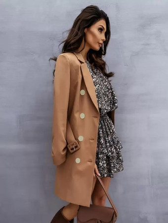 ブレザー ドレス ホワイト ダブルブレスト 無地 スリム フィット カジュアル ベルト 春 秋 アウター 女性用