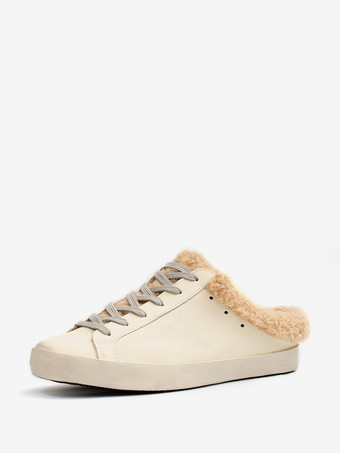 ホワイトミュールスニーカー シアリング ラウンドトゥ レースアップ スケートスニーカー