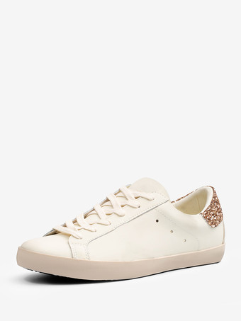 ゴールド 女性用シルバーレースアップスケートスニーカー