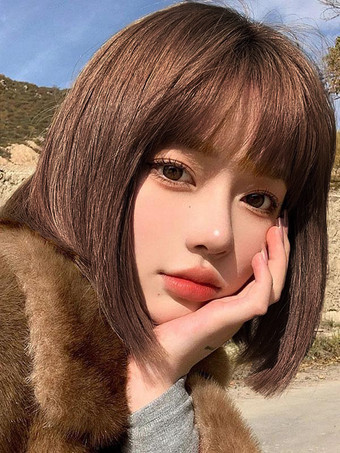 ライトブラウンロリータウィッグ ショート ロココスタイル 耐熱ファイバーグレーロリータアクセサリー