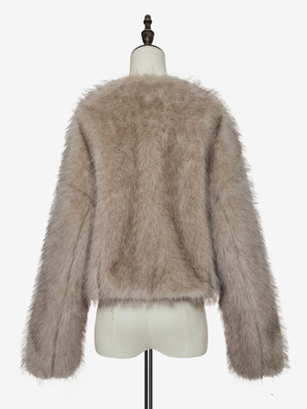 フェイクファー クロップドコート クルーネック 環境に優しい 冬用ショートジャケット レディース 2025