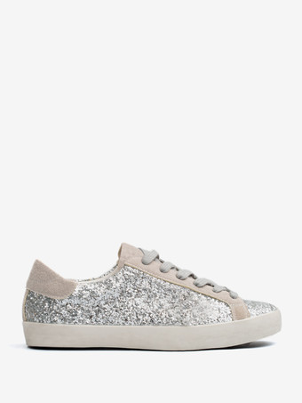 女性用シルバーグリッターレースアップスケートスニーカー
