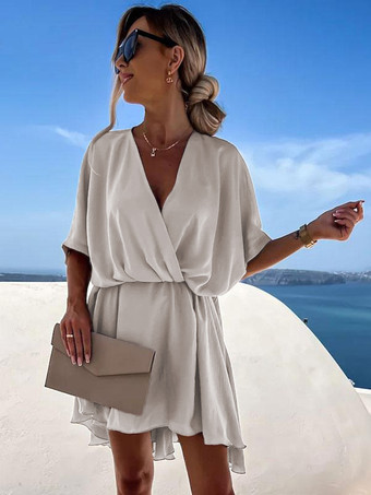 アプリコットミニドレス黒半袖ポリエステルショートドレス