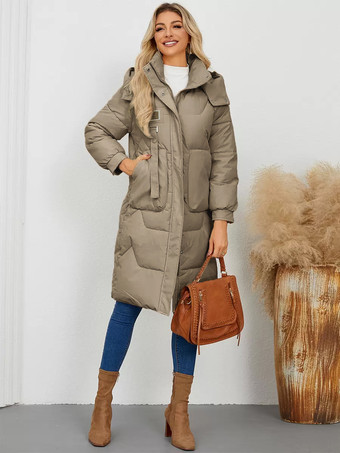 パファーコート アプリコット スタンドカラー ボタン レースアップ 長袖 アウター