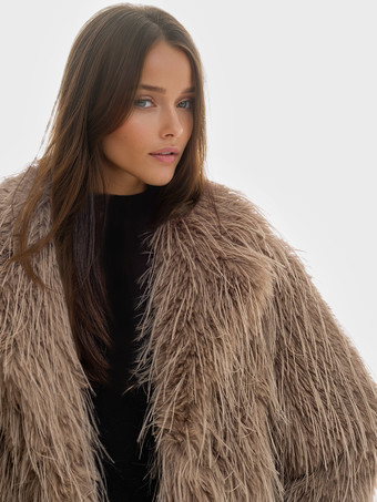 フェイクファーコート アプリコット 長袖 フェイクファージャケット 冬用コート