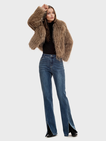 フェイクファーコート アプリコット 長袖 フェイクファージャケット 冬用コート