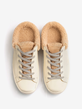 ホワイトミュールスニーカー シアリング ラウンドトゥ レースアップ スケートスニーカー